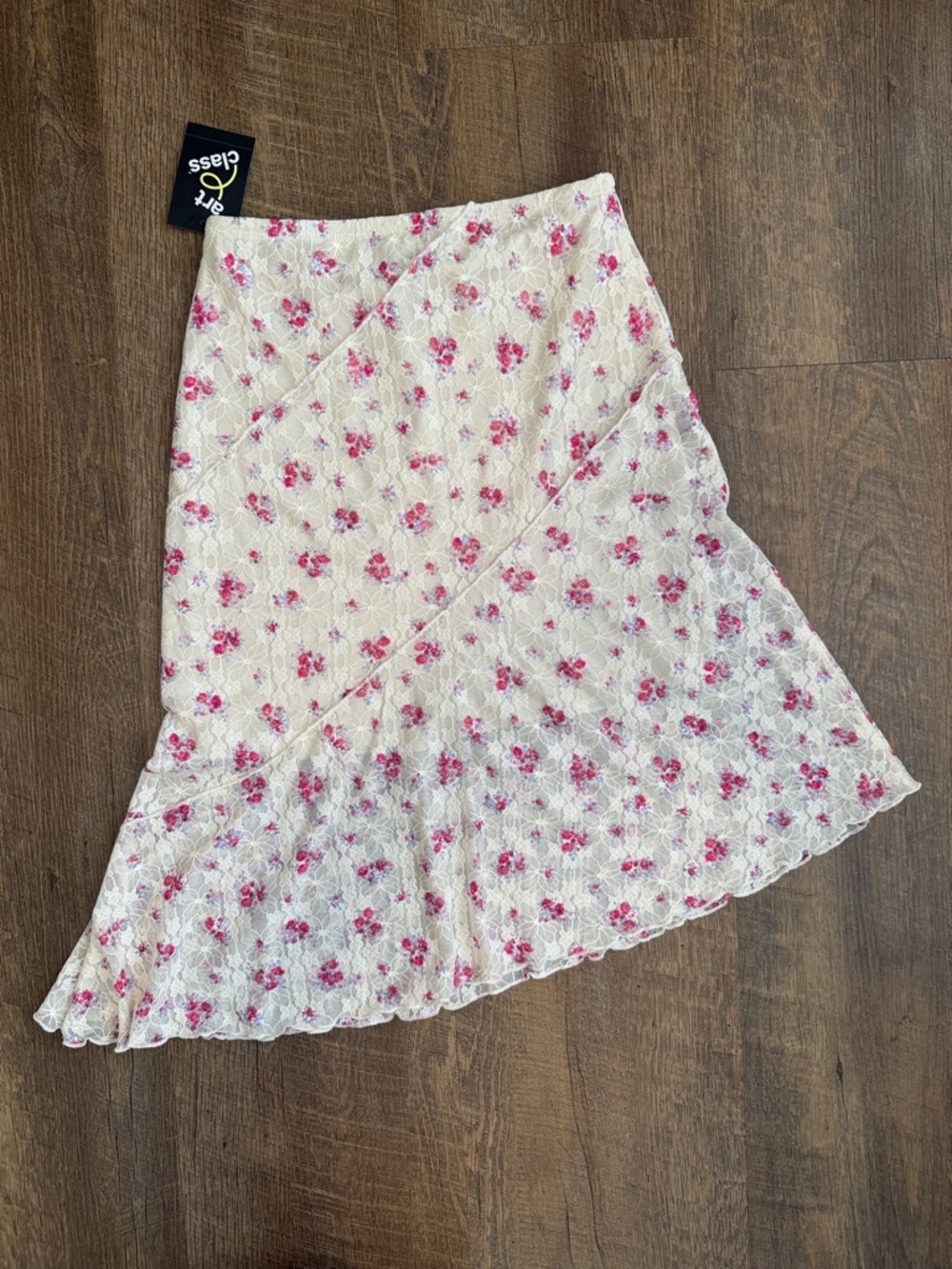 NWT Art Class Girls Floral Asymmetrical Pink Lace Midi Skirt Size Large 10/12 - Picture 9 of 11